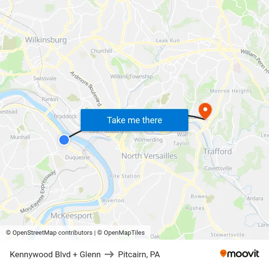 Kennywood Blvd + Glenn to Pitcairn, PA map
