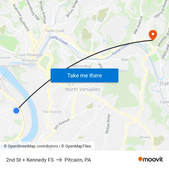 2nd St + Kennedy FS to Pitcairn, PA map