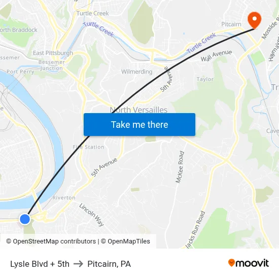 Lysle Blvd + 5th to Pitcairn, PA map