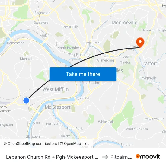 Lebanon Church Rd + Pgh-Mckeesport Blvd FS to Pitcairn, PA map