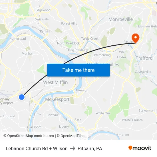 Lebanon Church Rd + Wilson to Pitcairn, PA map