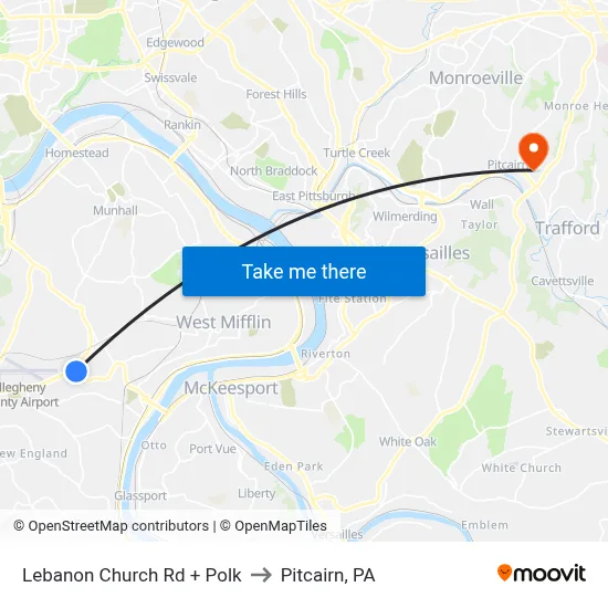Lebanon Church Rd + Polk to Pitcairn, PA map