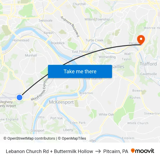 Lebanon Church Rd + Buttermilk Hollow to Pitcairn, PA map