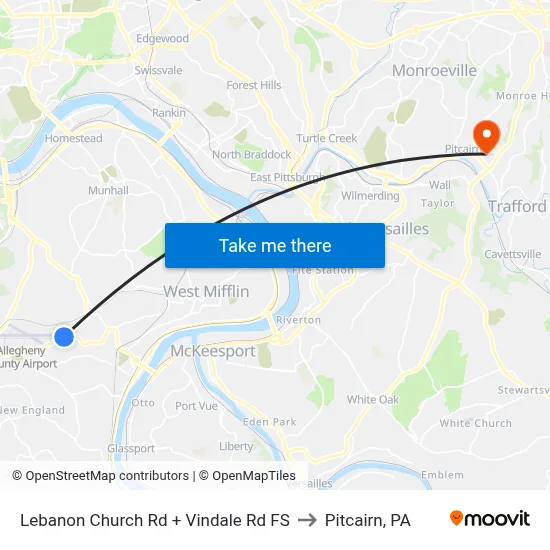 Lebanon Church Rd + Vindale Rd FS to Pitcairn, PA map
