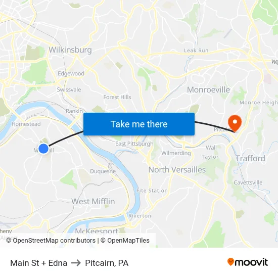 Main St + Edna to Pitcairn, PA map