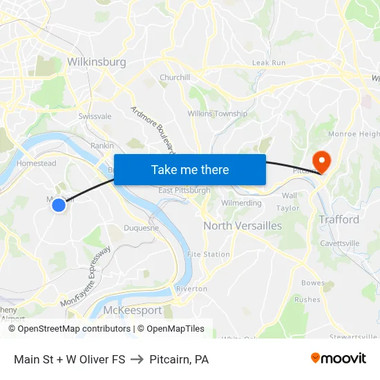 Main St + W Oliver FS to Pitcairn, PA map