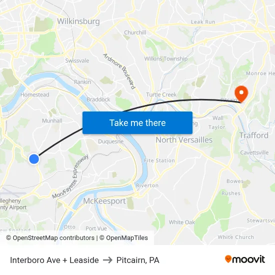 Interboro Ave + Leaside to Pitcairn, PA map