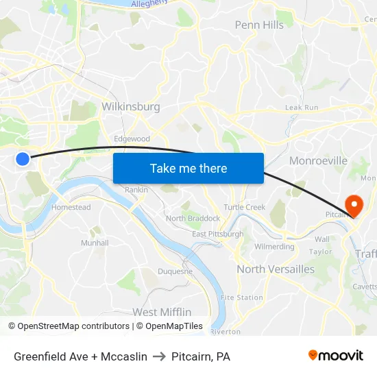 Greenfield Ave + Mccaslin to Pitcairn, PA map