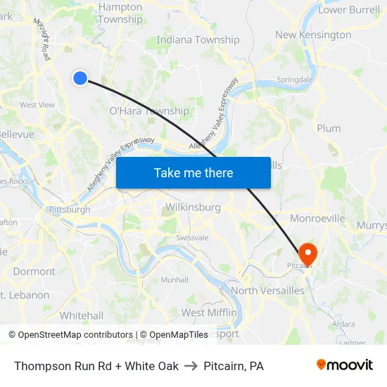 Thompson Run Rd + White Oak to Pitcairn, PA map