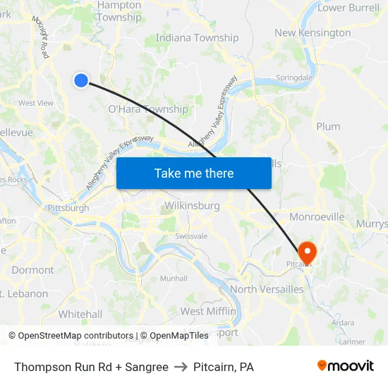 Thompson Run Rd + Sangree to Pitcairn, PA map