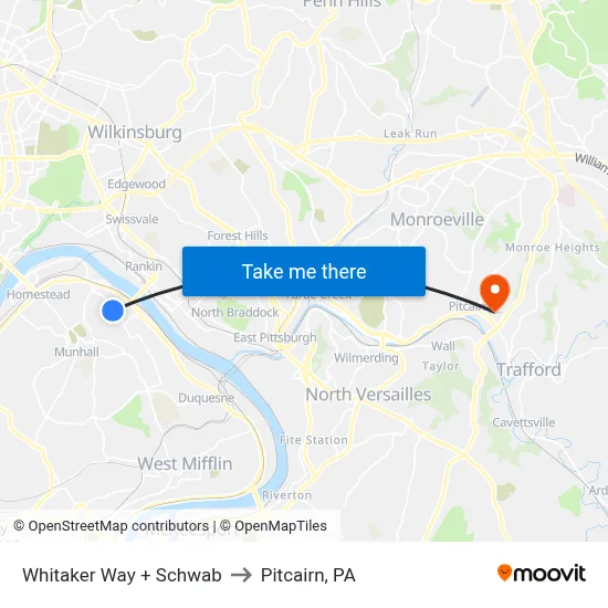Whitaker Way + Schwab to Pitcairn, PA map