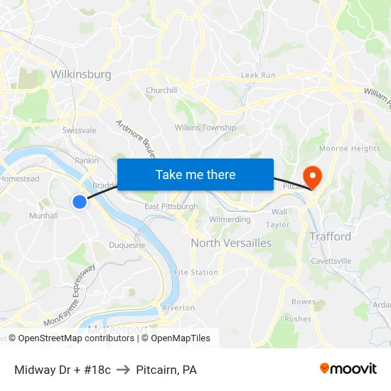 Midway Dr + #18c to Pitcairn, PA map
