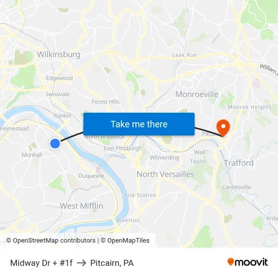 Midway Dr + #1f to Pitcairn, PA map