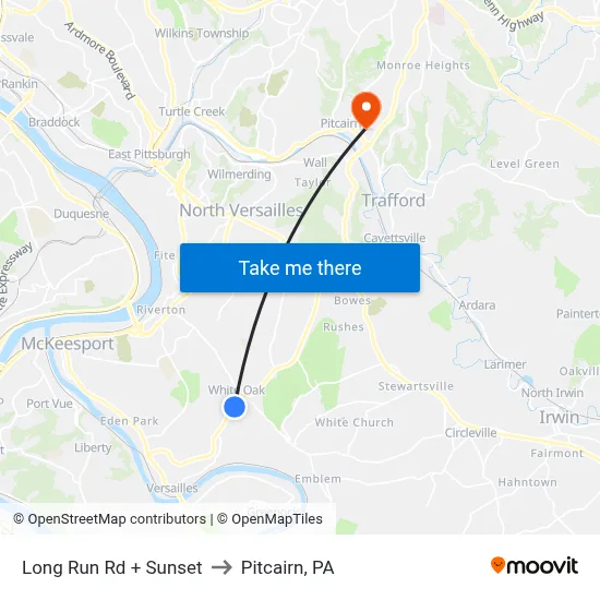 Long Run Rd + Sunset to Pitcairn, PA map
