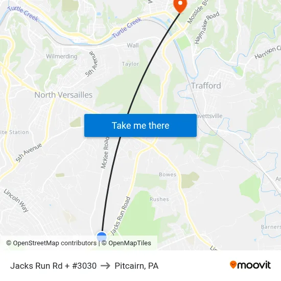 Jacks Run Rd + #3030 to Pitcairn, PA map