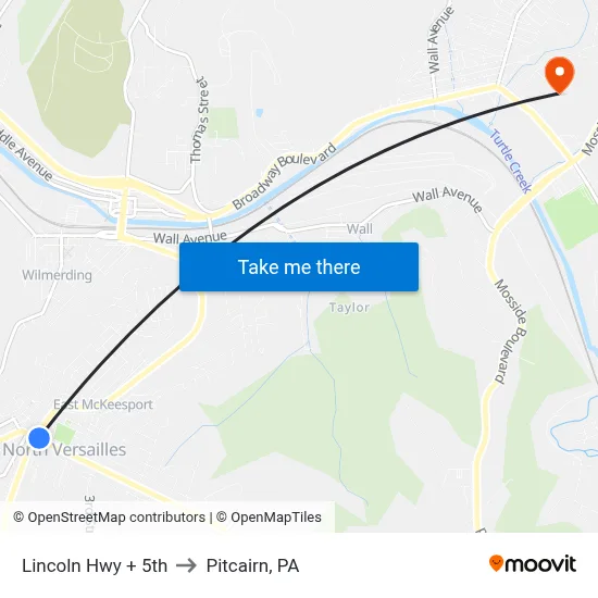 Lincoln Hwy + 5th to Pitcairn, PA map