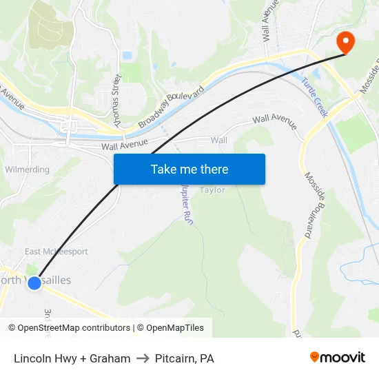 Lincoln Hwy + Graham to Pitcairn, PA map