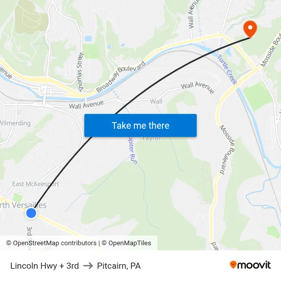 Lincoln Hwy + 3rd to Pitcairn, PA map