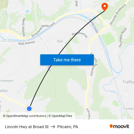 Lincoln Hwy at Broad St to Pitcairn, PA map