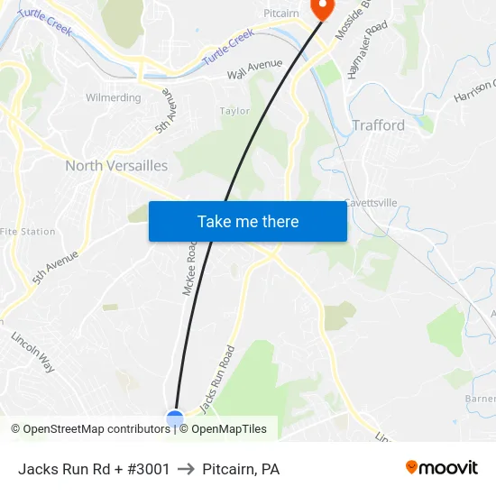Jacks Run Rd + #3001 to Pitcairn, PA map