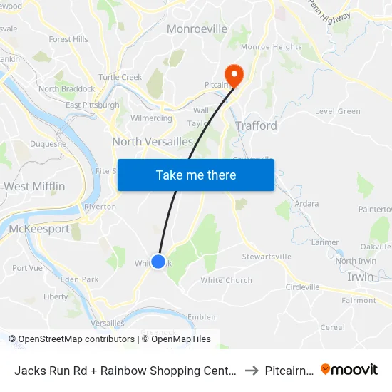 Jacks Run Rd + Rainbow Shopping Center Entrance to Pitcairn, PA map