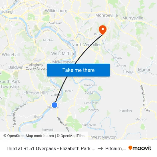 Third at Rt 51 Overpass - Elizabeth Park And Ride to Pitcairn, PA map