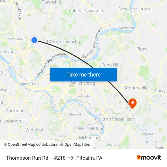 Thompson Run Rd + #218 to Pitcairn, PA map