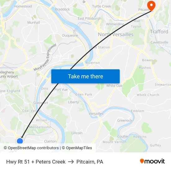 Hwy Rt 51 + Peters Creek to Pitcairn, PA map