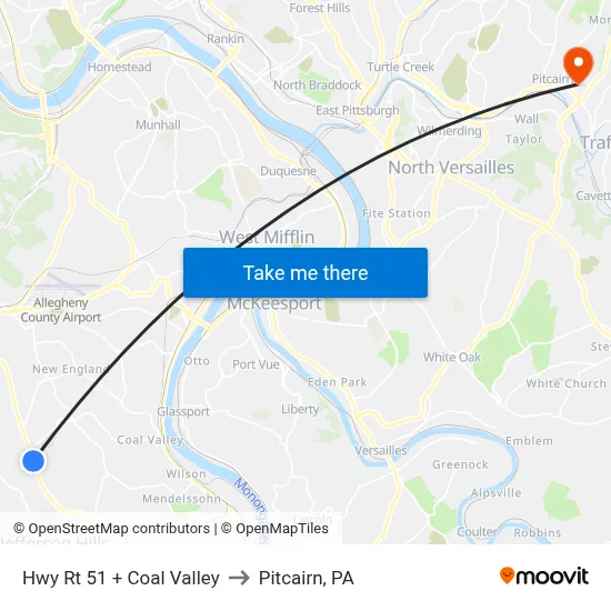 Hwy Rt 51 + Coal Valley to Pitcairn, PA map