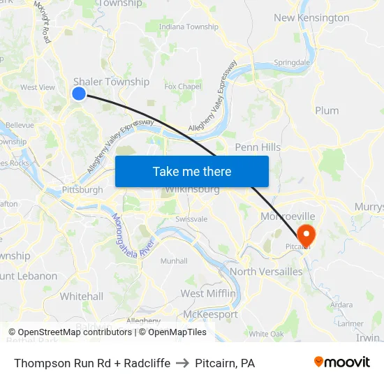 Thompson Run Rd + Radcliffe to Pitcairn, PA map
