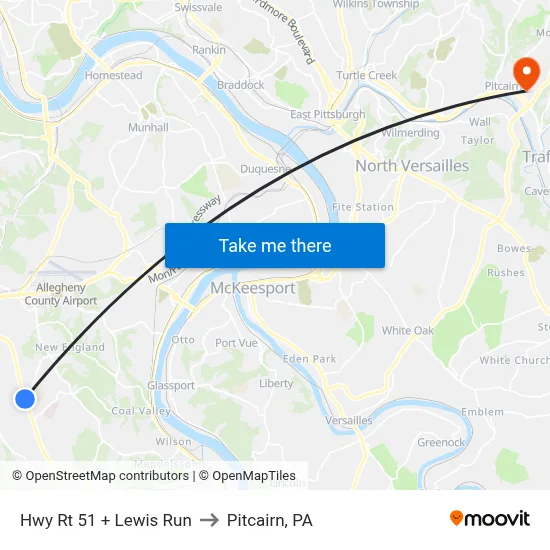 Hwy Rt 51 + Lewis Run to Pitcairn, PA map