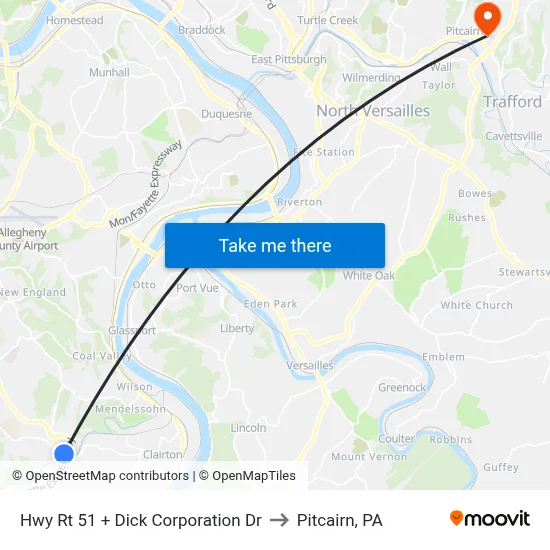 Hwy Rt 51 + Dick Corporation Dr to Pitcairn, PA map