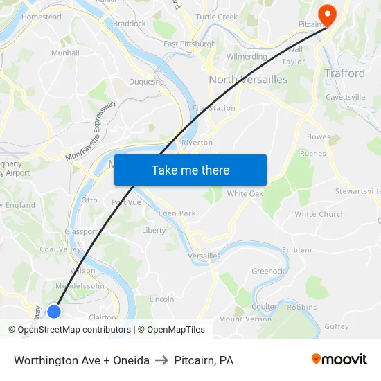 Worthington Ave + Oneida to Pitcairn, PA map
