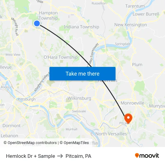 Hemlock Dr + Sample to Pitcairn, PA map