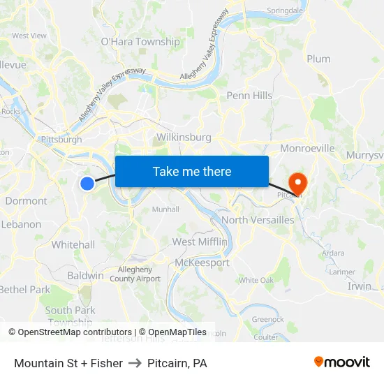 Mountain St + Fisher to Pitcairn, PA map