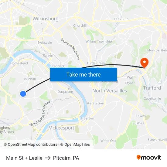 Main St + Leslie to Pitcairn, PA map