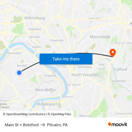 Main St + Botsford to Pitcairn, PA map