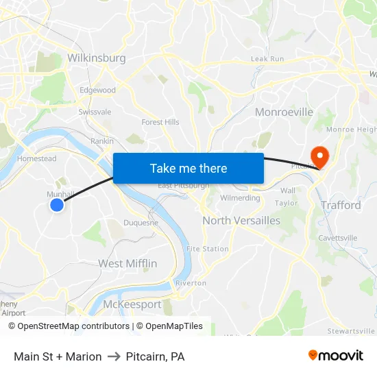 Main St + Marion to Pitcairn, PA map