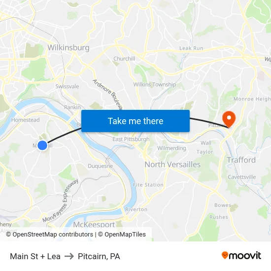 Main St + Lea to Pitcairn, PA map