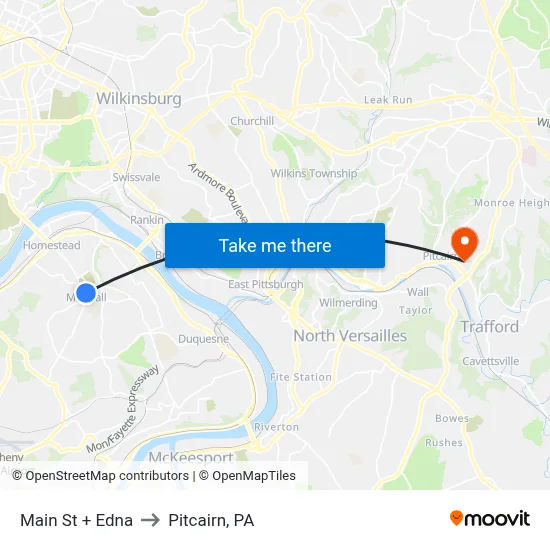Main St + Edna to Pitcairn, PA map