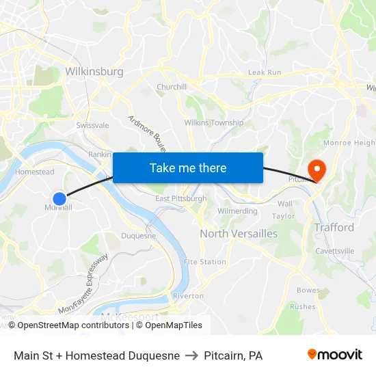 Main St + Homestead Duquesne to Pitcairn, PA map