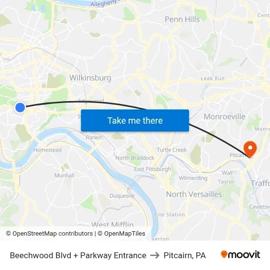 Beechwood Blvd + Parkway Entrance to Pitcairn, PA map