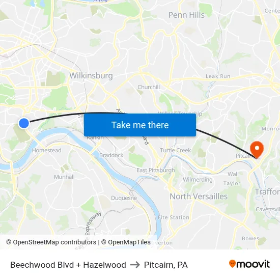 Beechwood Blvd + Hazelwood to Pitcairn, PA map