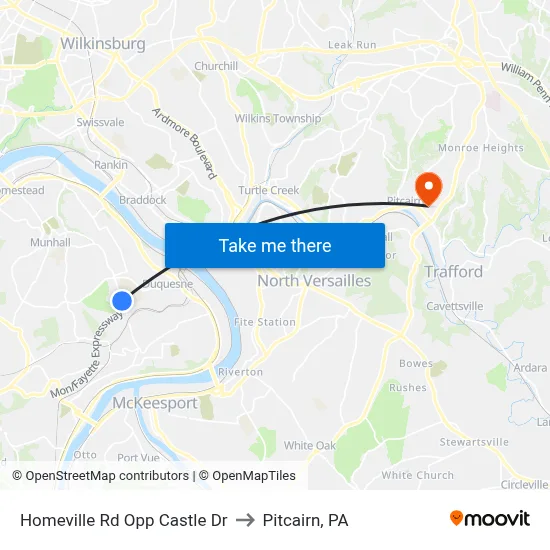 Homeville Rd Opp Castle Dr to Pitcairn, PA map
