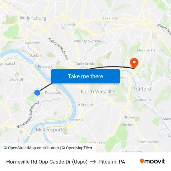 Homeville Rd Opp Castle Dr (Usps) to Pitcairn, PA map