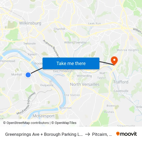 Greensprings Ave + Borough Parking Lot to Pitcairn, PA map