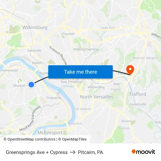 Greensprings Ave + Cypress to Pitcairn, PA map