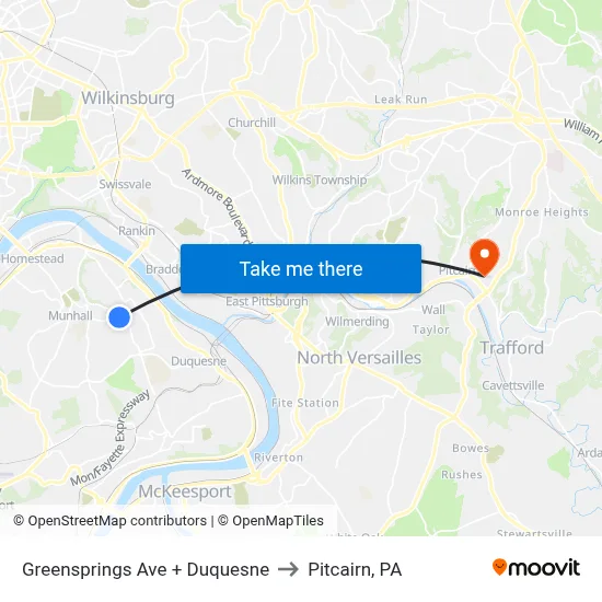 Greensprings Ave + Duquesne to Pitcairn, PA map