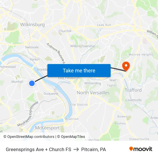 Greensprings Ave + Church FS to Pitcairn, PA map