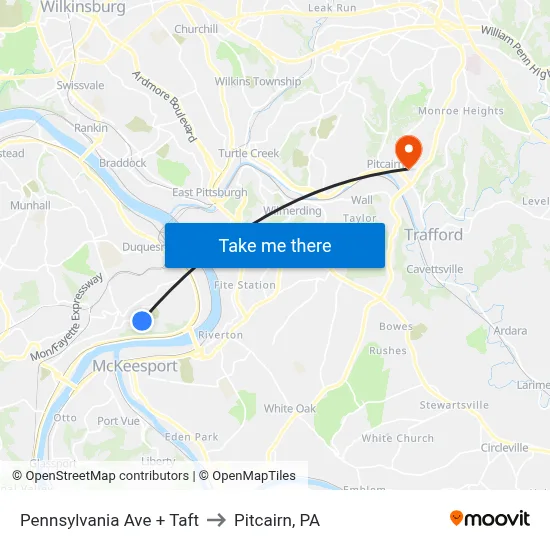 Pennsylvania Ave + Taft to Pitcairn, PA map